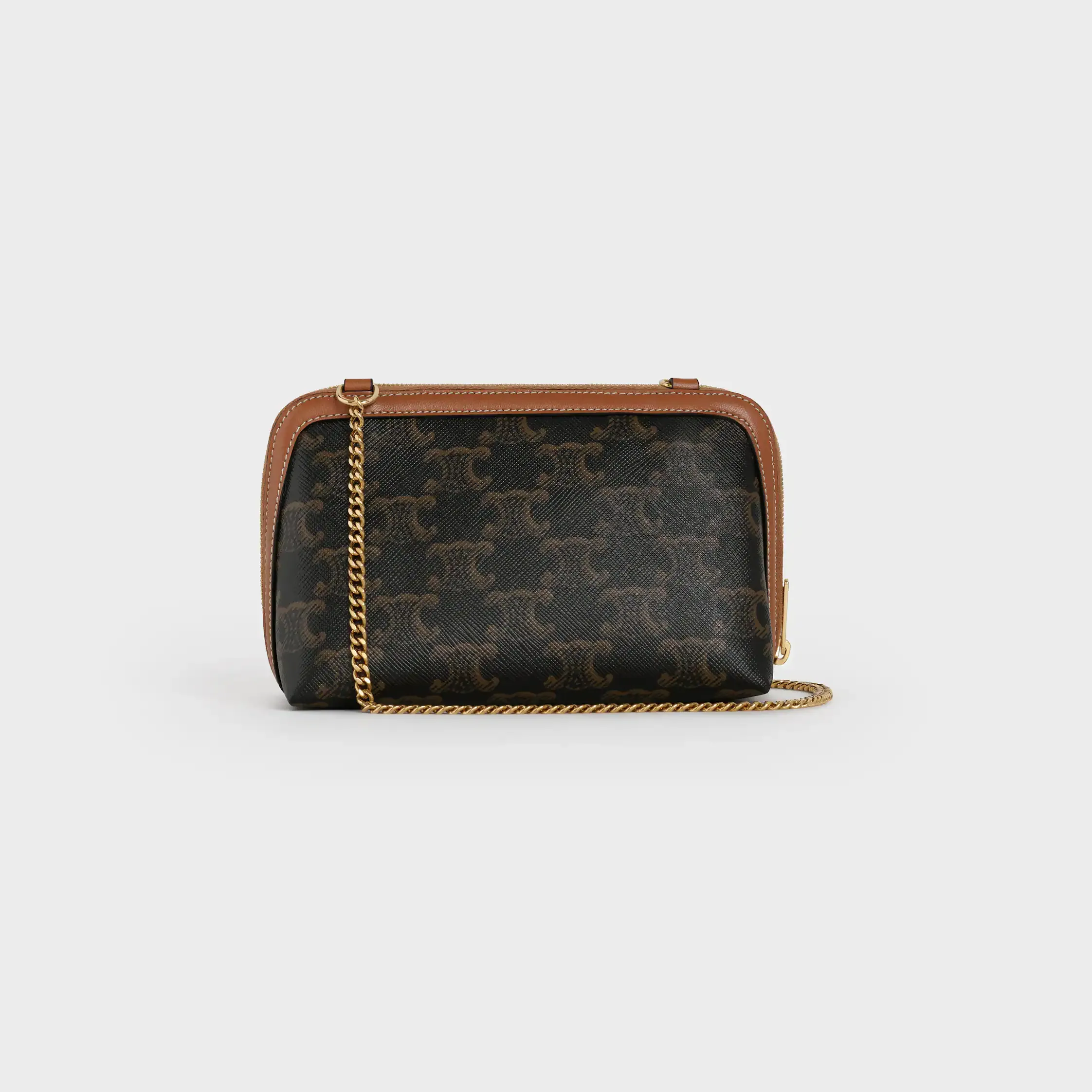 Clutch em Corrente IN Triomphe Canvas e Couro de Cordeiro