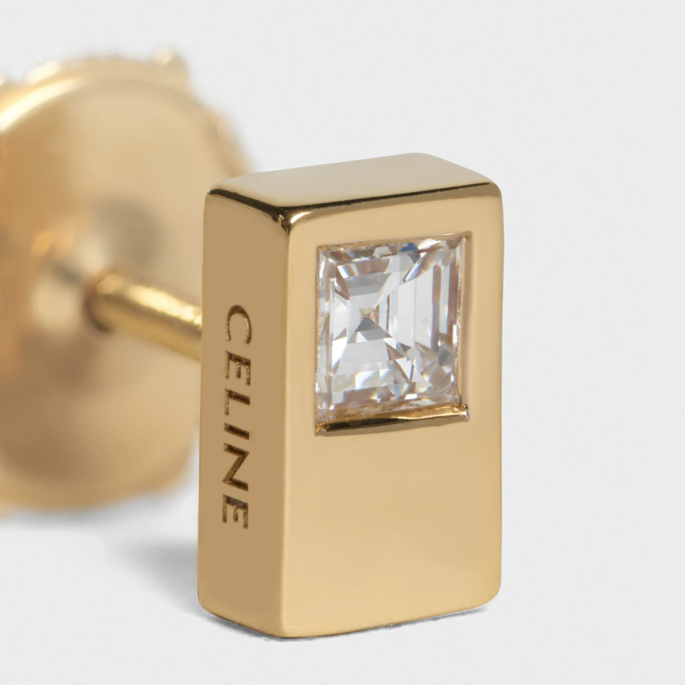 Celine Sentimental Double Square Stud em Ouro Amarelo e Diamante