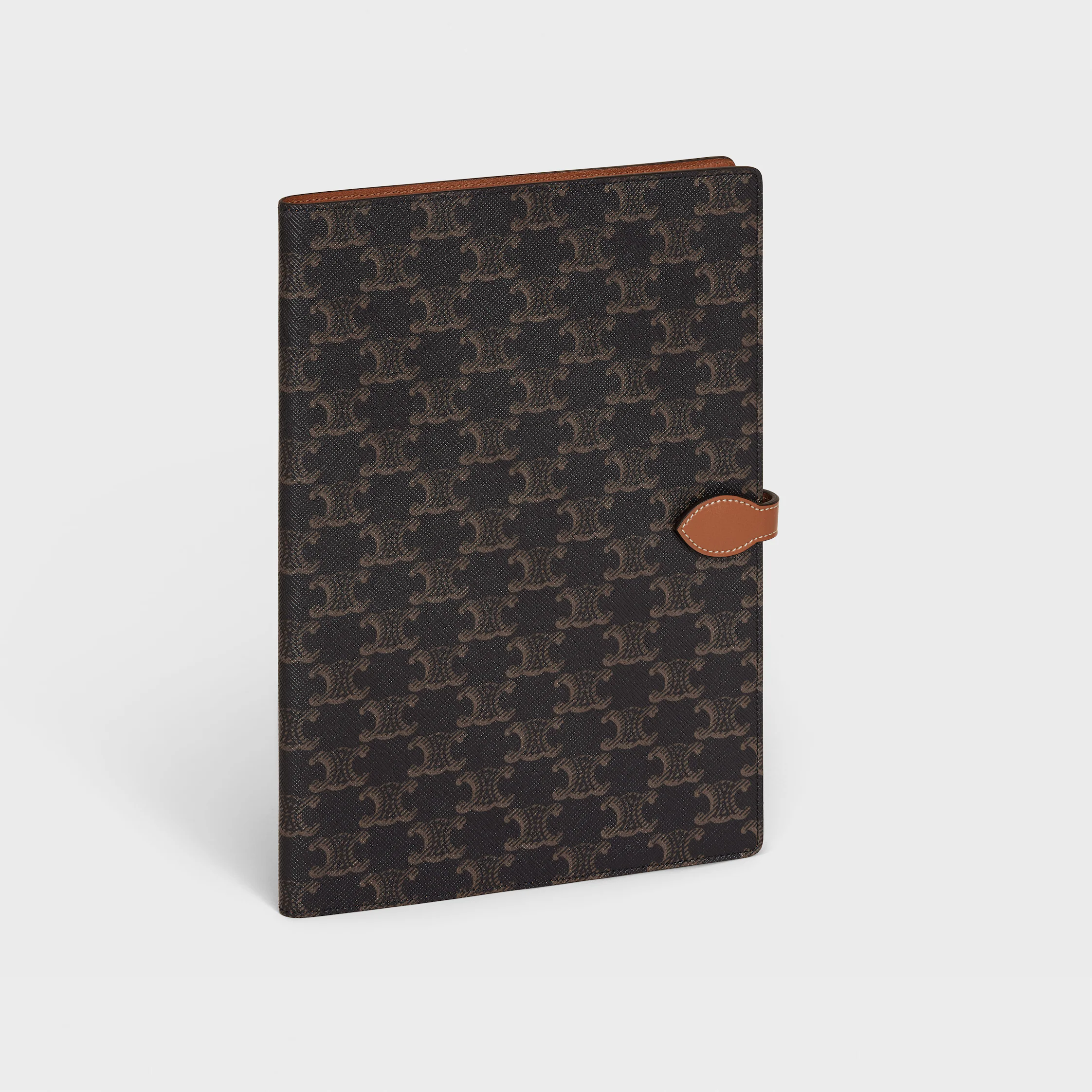Capa de caderno grande em tela Triomphe e couro de bezerro