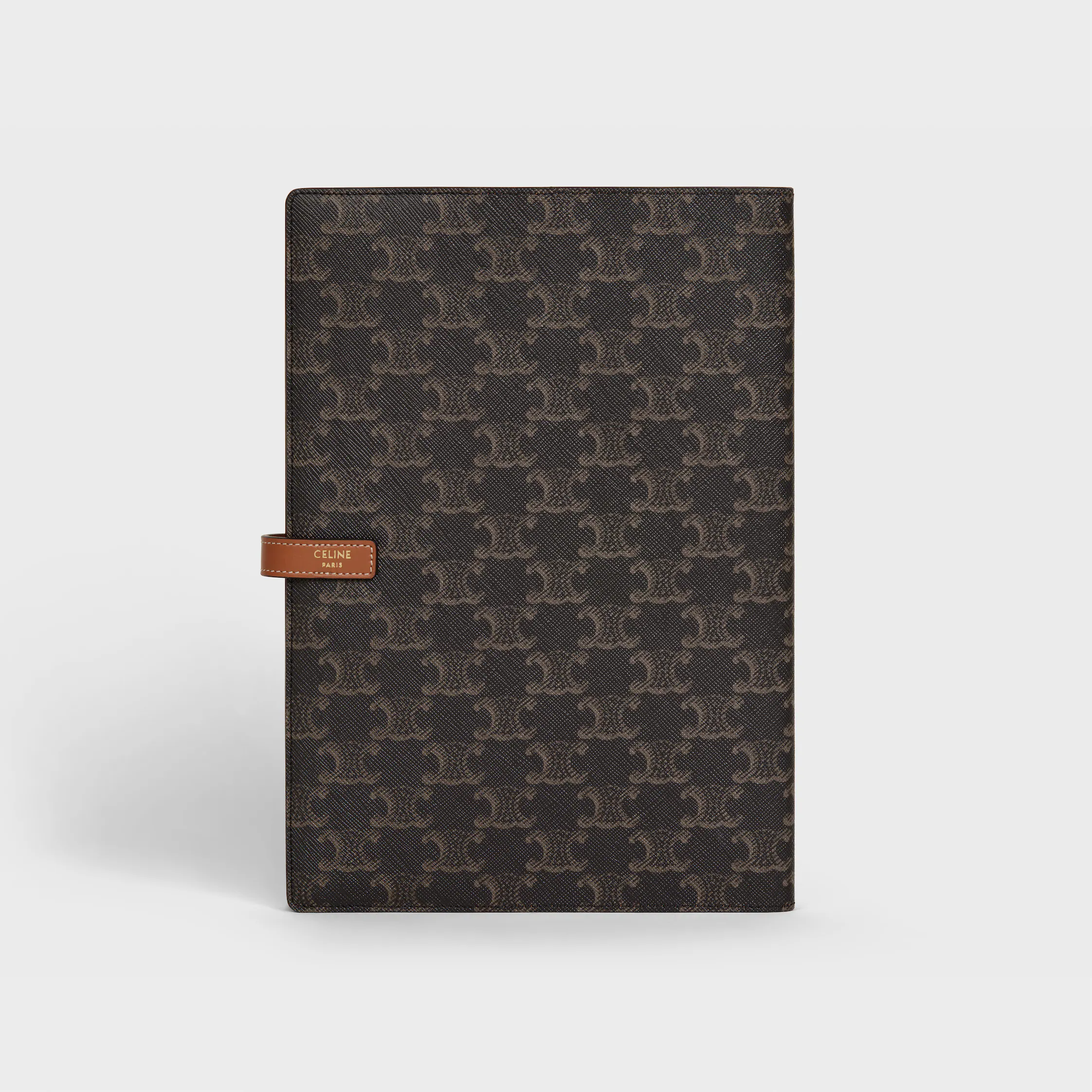 Capa de caderno grande em tela Triomphe e couro de bezerro