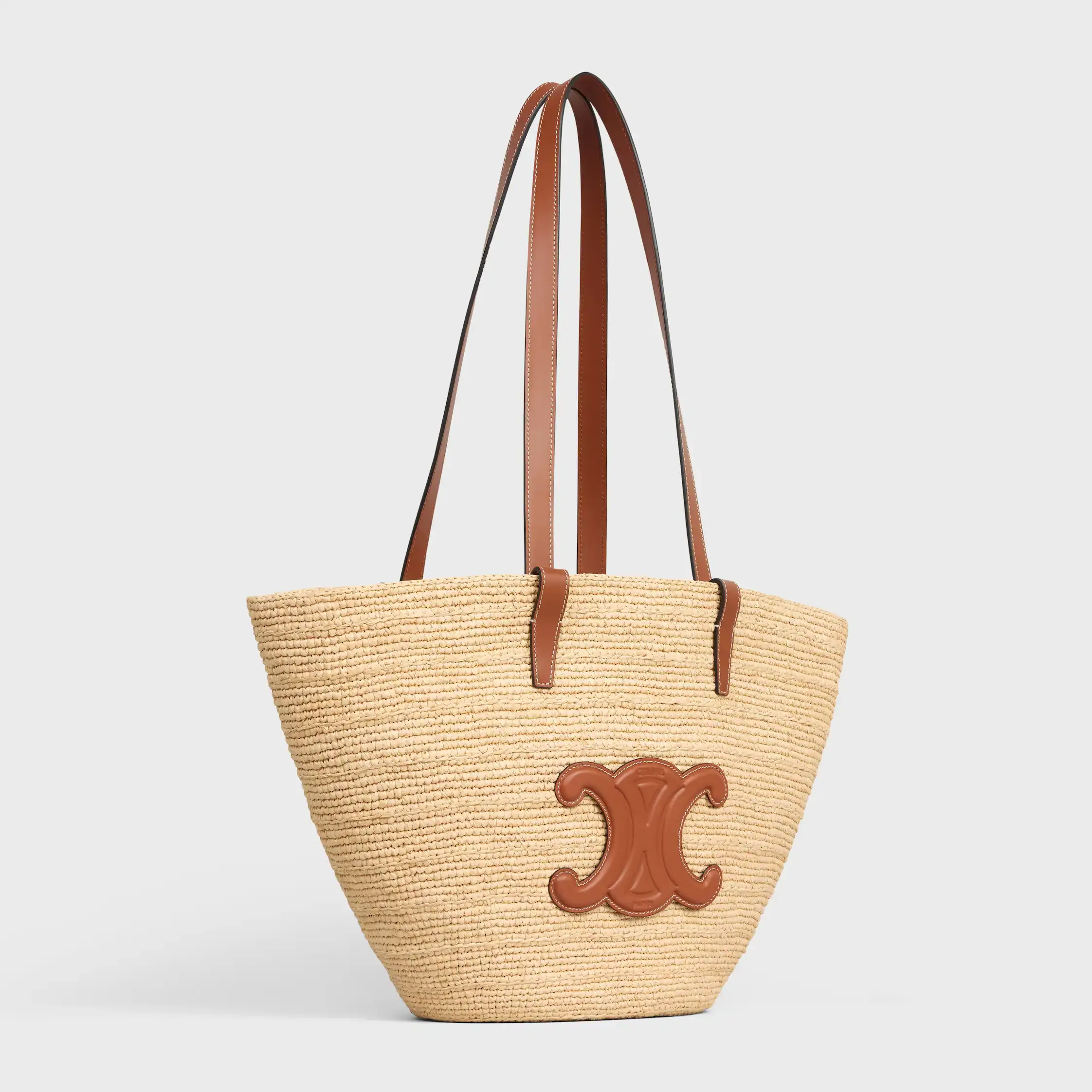 MEDIUM SUPPLE CELINE CLASSIC PANIER EM Raffia E Couro de Vitela