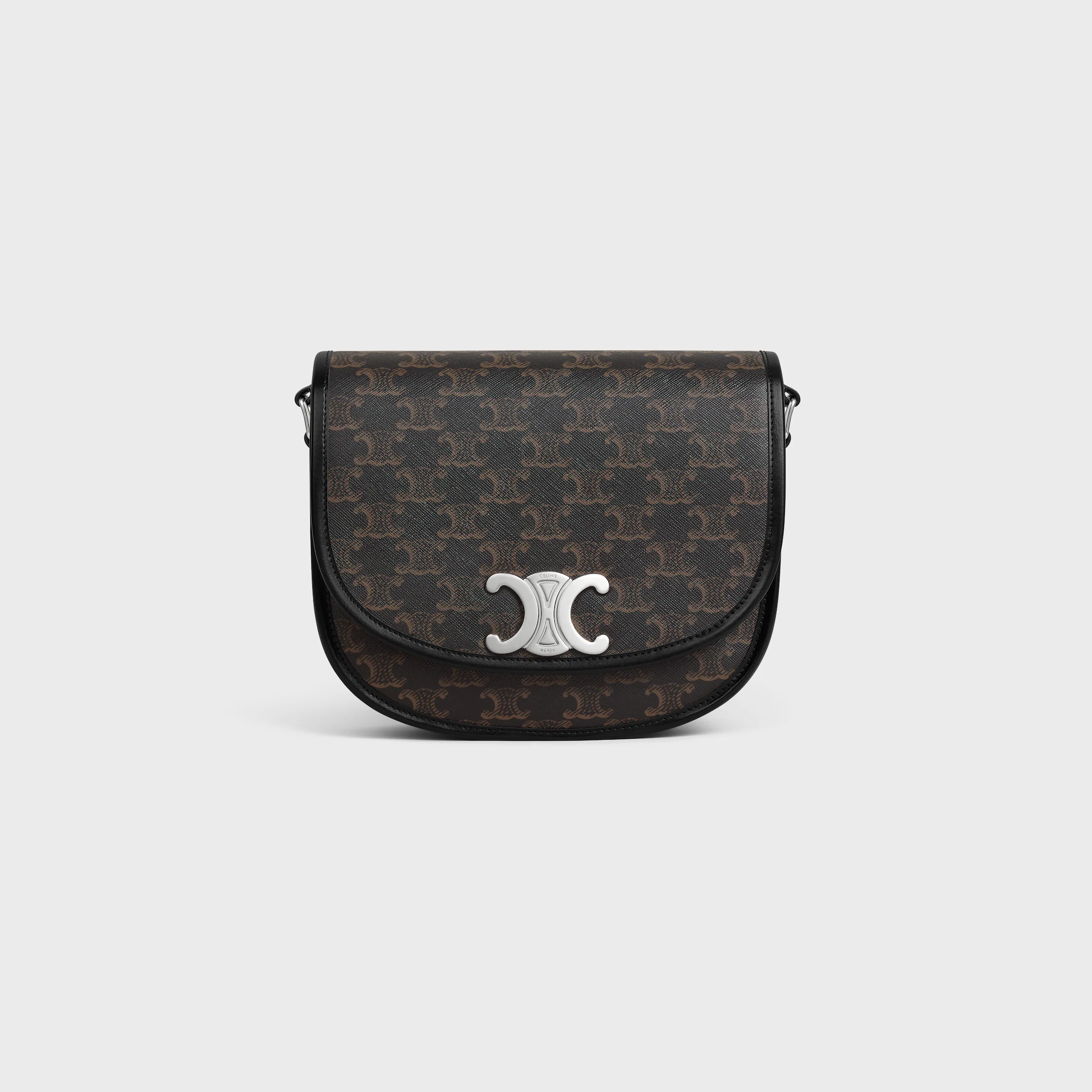 BOLSA MÉDIA TRIOMPHE EM TECIDO TRIOMPHE E COURO DE VACA