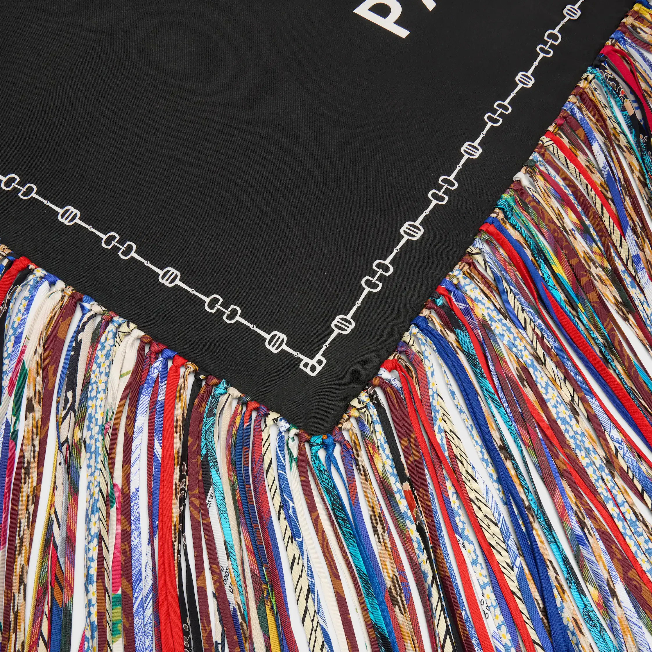 quadrado com franjas em seda twill