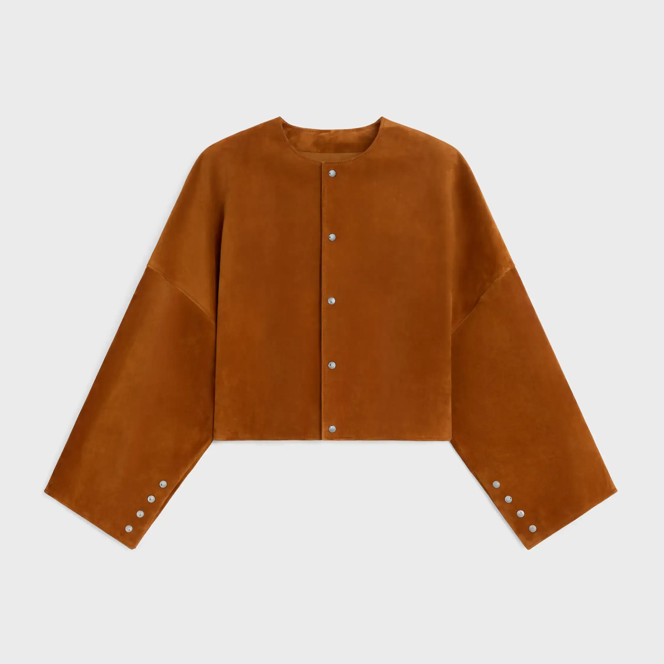 jaqueta cardigan em couro de cabra suede
