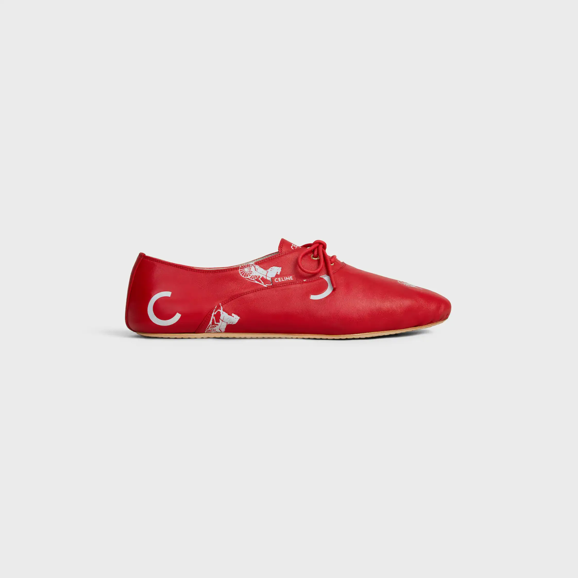 SAPATO DE BALÉ COM LAÇO EM COURO DE CORDEIRO ESTAMPADO "C" E "Calèche"