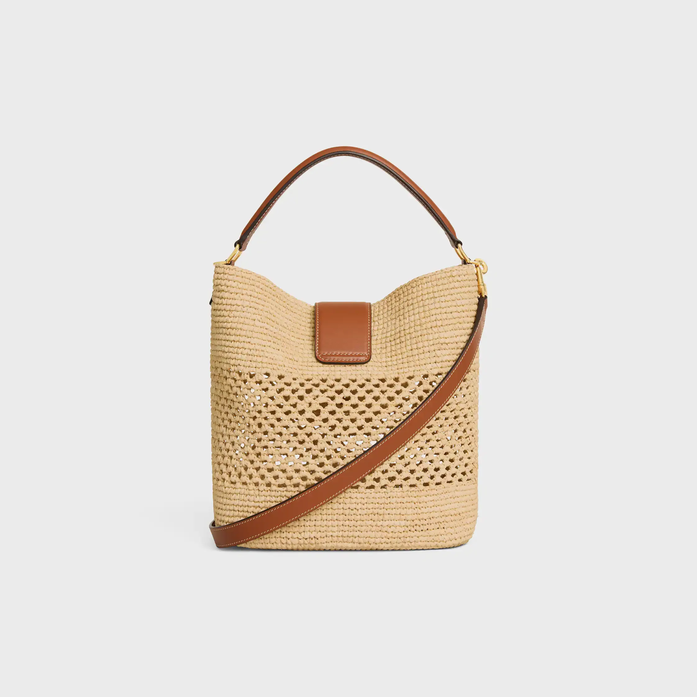 BOLSA MEDIUM LOUISE EM RÁFIA E COURO DE VACA